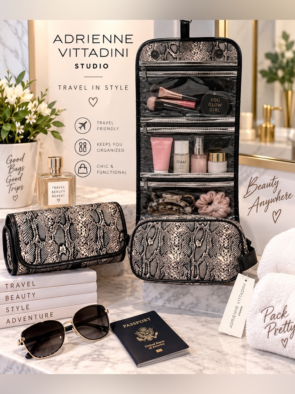 NWT Adrienne Vittadini Studio Hanging Travel Organizer Python Print